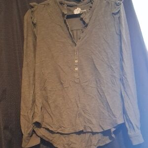 Pilcro Green Ruffled Long Sleeve Blouse